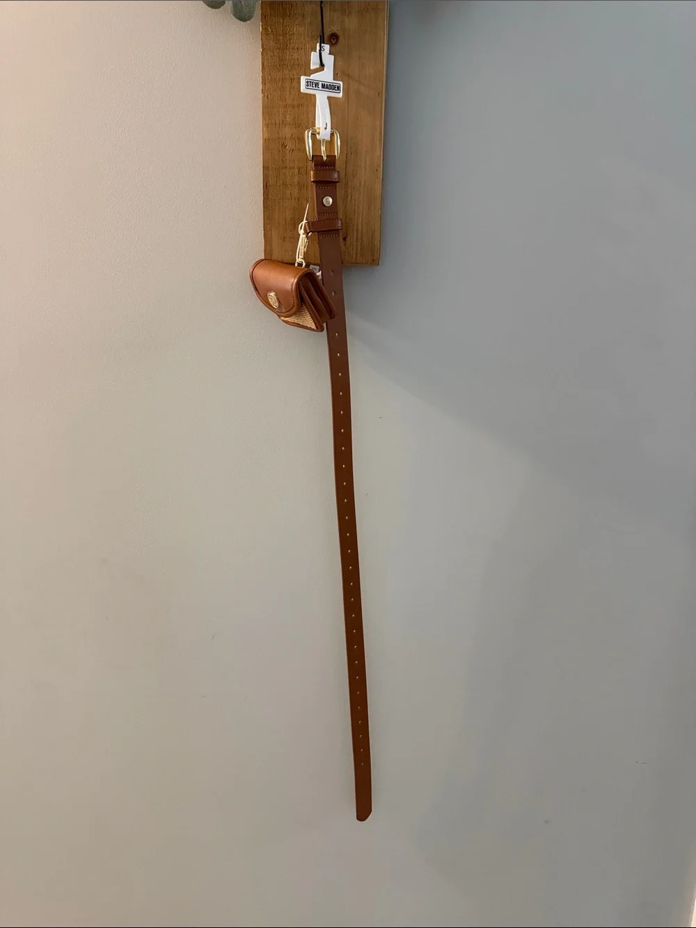 Steve Madden Tan and Brown Leather Belt Bag with Woven Front Pouch